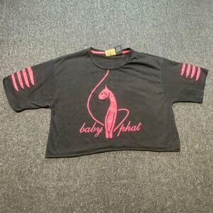 Baby Phat Graphic Crop Top Shirt 3XL Womens Black Pink Y2K Slash Sleeve Cat Logo